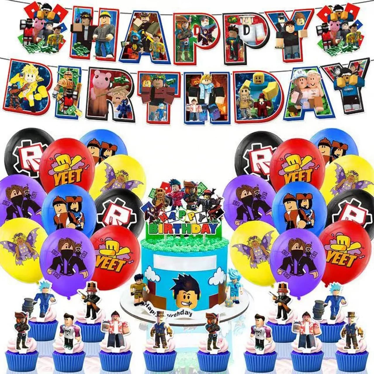 Nuovo kit di decorazione per festa di compleanno ROBLOX usa e getta bandiera ROBLOX banner palloncino cake topper set forniture per feste regali di carnevale per bambini