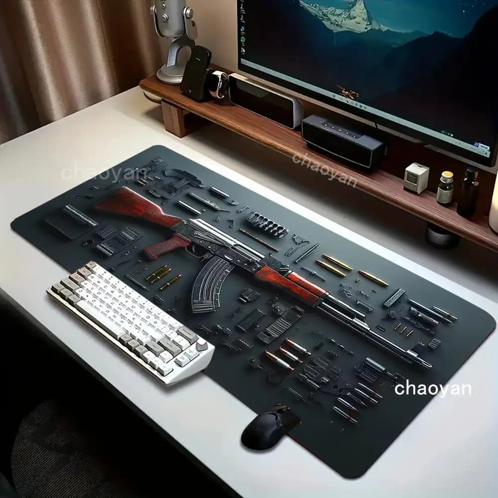 Tappetino per mouse modello pistola Tappetino per mouse per computer da ufficio di grandi dimensioni Tappetino per mouse per tastiera da gioco antiscivolo in gomma XXL Tappetini da scrivania lunghi