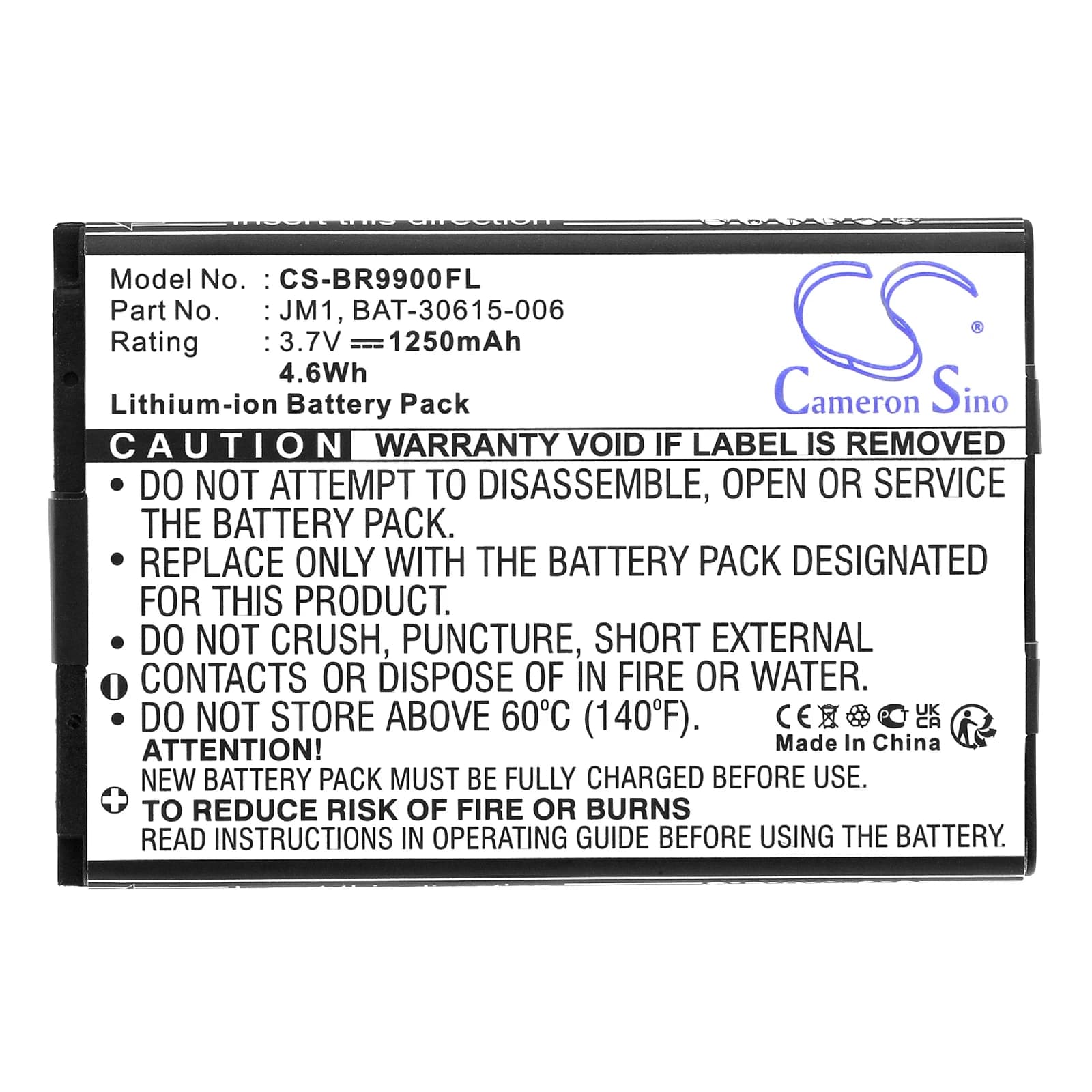 Li-ion Mobile, SmartPhone Battery for Blackberry, 3.7V, 1250mAh, Compatible Models: Bellagio, Dakota, Monaco, Montana, Monza