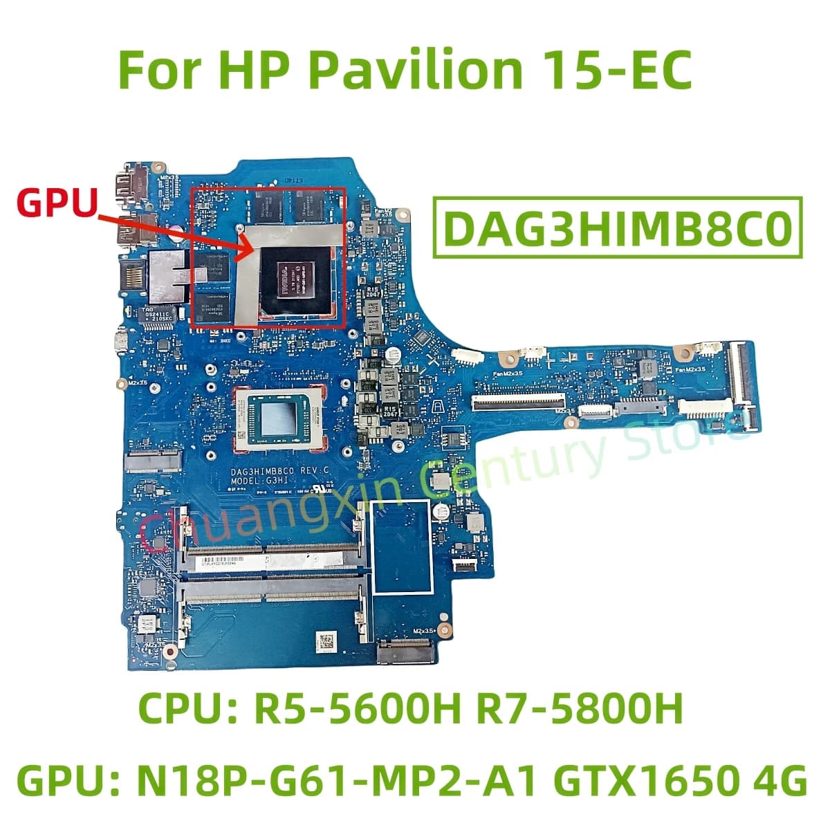 DAG3HIMB8C0 è adatto per laptop HP Pavilion 15-EC con CPU: R5-5600H R7-5800H GPU: N18P-G61-MP2-A1 GTX1650 4G Test al 100%