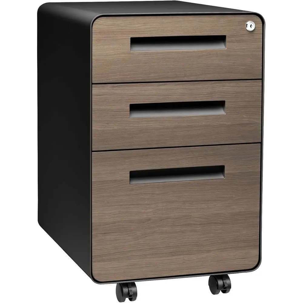 Stockpile 3 Drawer Cabinet with Lock - Under Desk Metal Filing Cabinet, Legal/Letter Folders, Wheels and Stationary Set, Pre-Ass