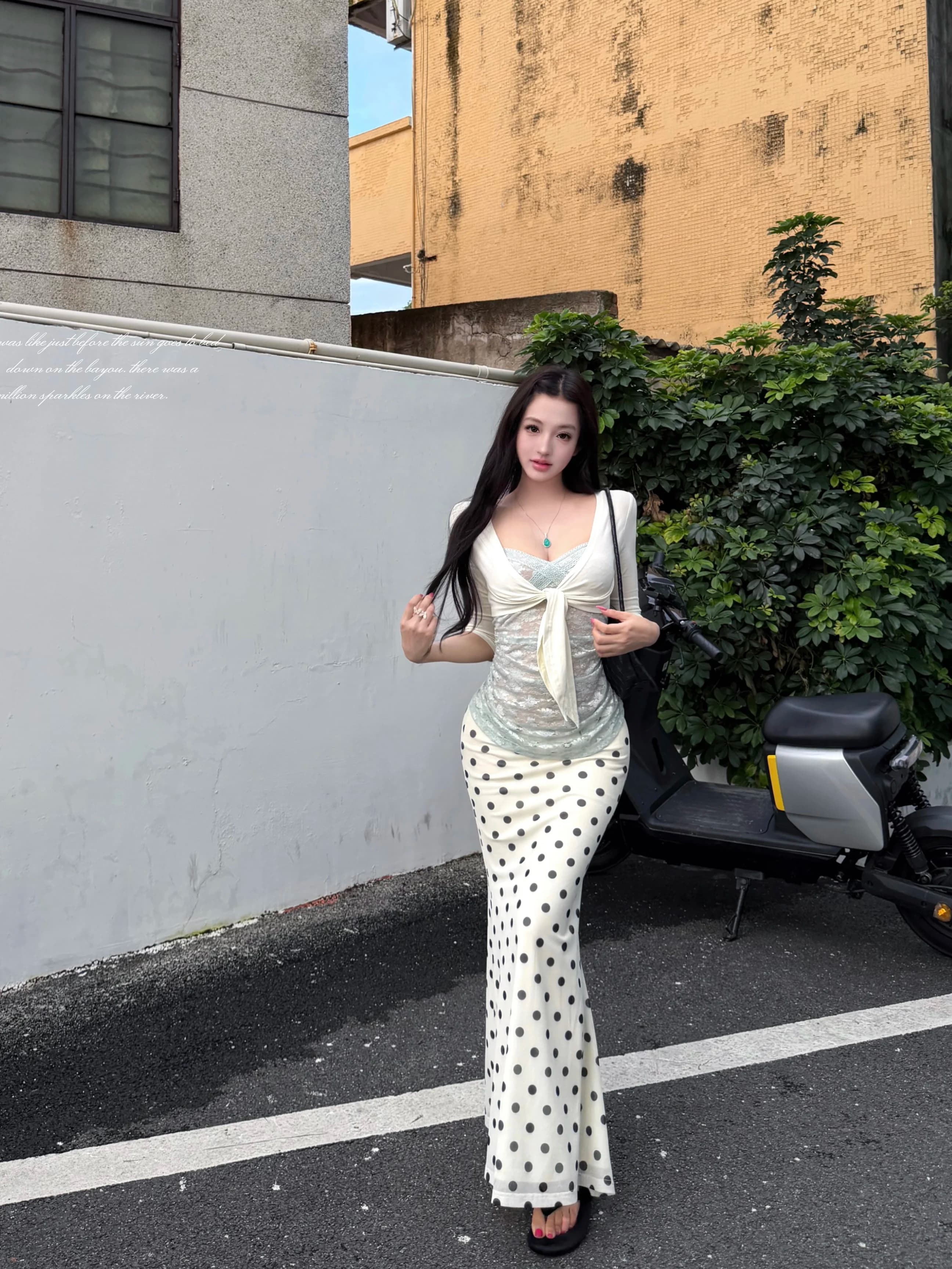 Vacation Style Lace Trim Knitted Cross Tie Wrap Skirt And Cardigan Set Women's Summer Polka Dot Bodycon Two Piece Ensemble