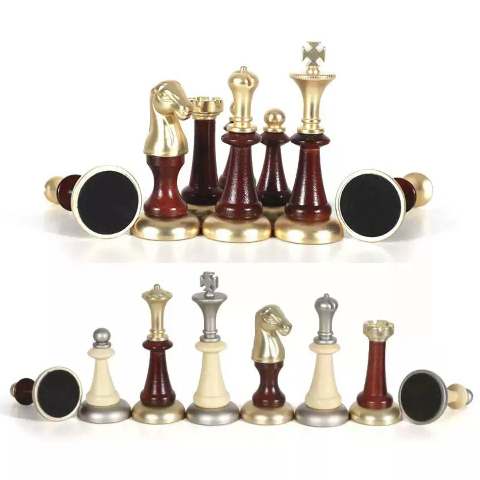 Chess Set with Storage Drawer Desktop Wooden Chess Set Chessboard with Drawer Gold-Tone Non-Folding for Adults, Game Room, Study