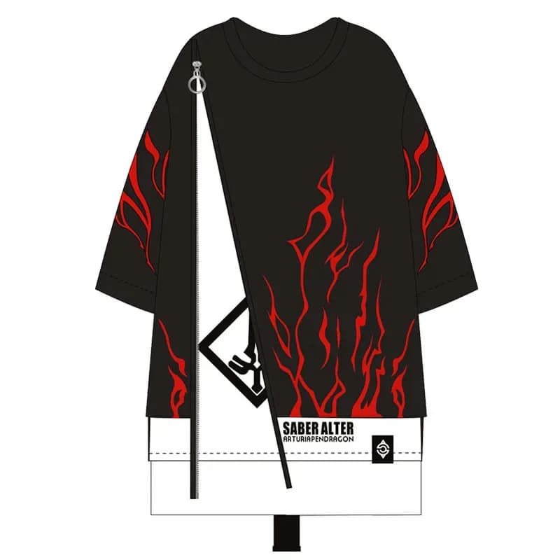 CyAnime Fate/stay night Saber Alter Costume Cosplay Fate fgo T-shirt Falso in due pezzi Felpa con cappuccio a maniche lunghe e top a maniche corte