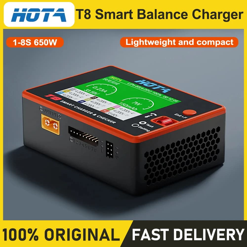 Caricabatterie Intelligente HOTA T8 per Batterie al Litio 1-8S, Corrente 22A, 650W per Droni FPV