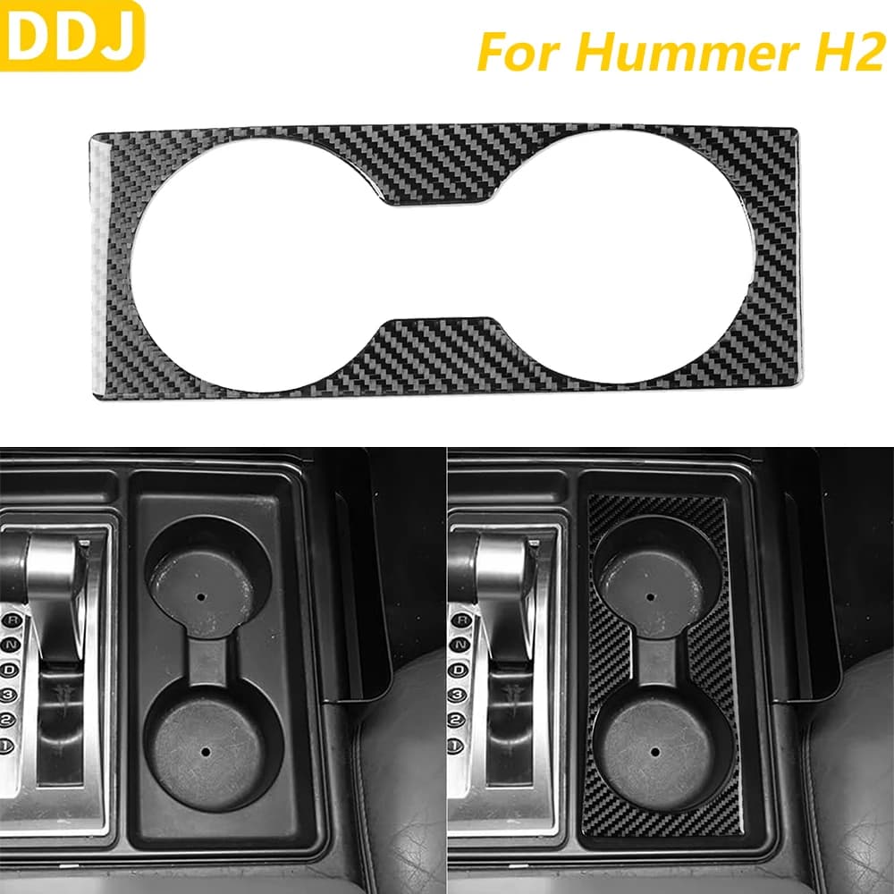 Copertura del pannello portabicchieri e del cambio in fibra di carbonio morbida per Hummer H2 2003-2007, accessori interni, adesivo.