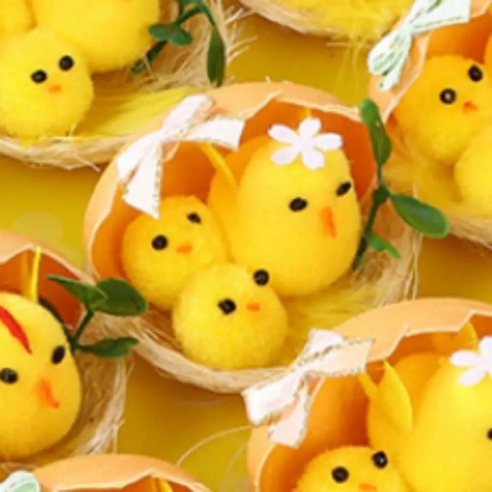 16 pezzi/set simulazione pulcini gialli pasquali decorazione pupazzo di neve mini coniglietto pasquale ornamenti primavera floccaggio decorazione animale carino