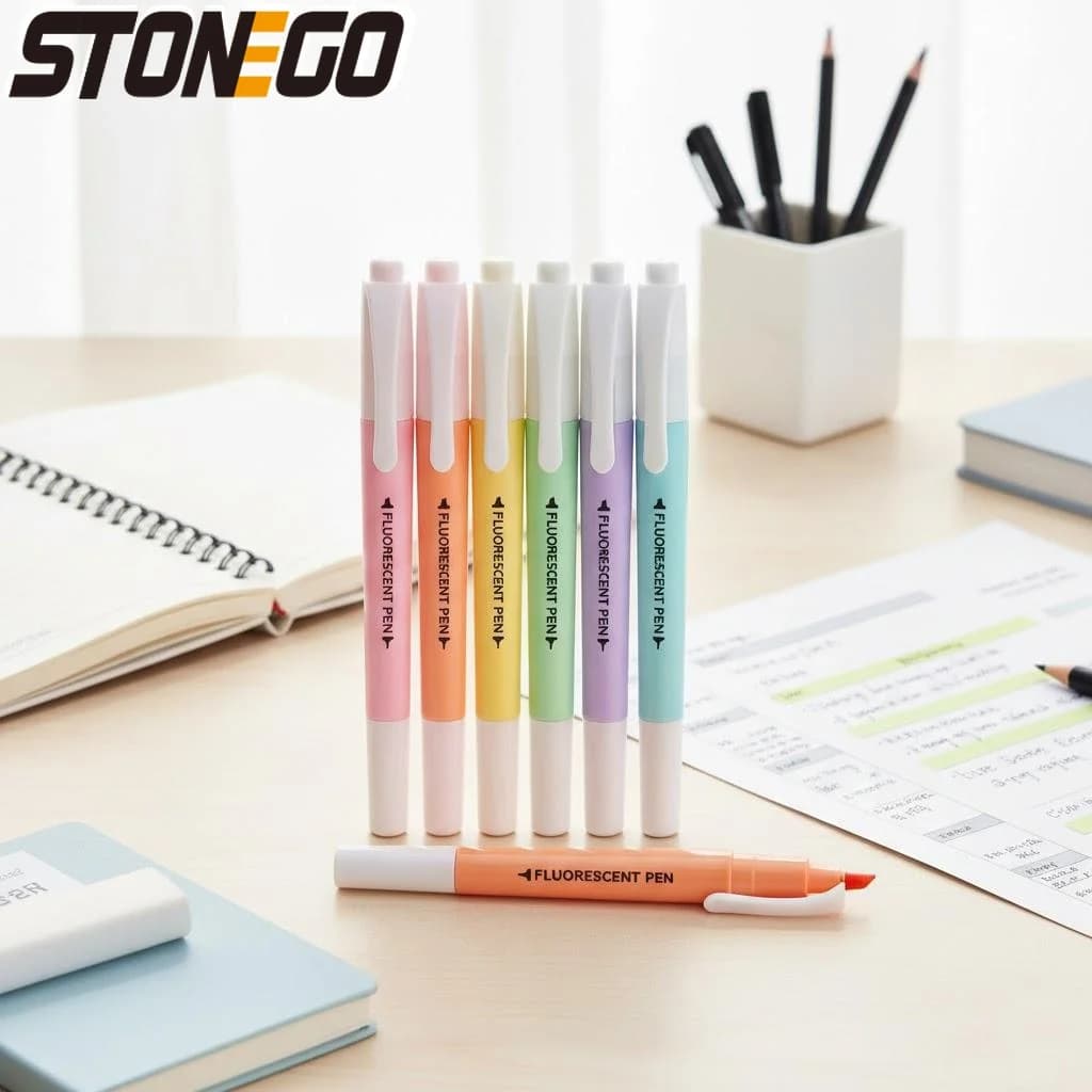 Evidenziatori a doppia punta, pennarelli fluorescenti al neon, set da 6 pezzi per ufficio, scuola, cancelleria, strumenti di scrittura colorati