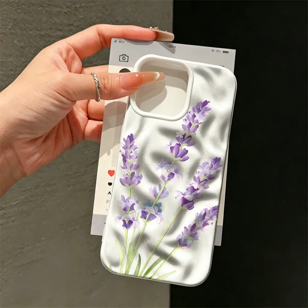 Watercolor Lavender Wave Pattern Soft Phone Cover For iPhone 17 16 15 14 13 12 11 Pro Max Shock Absorbing Anti-Scratch Case