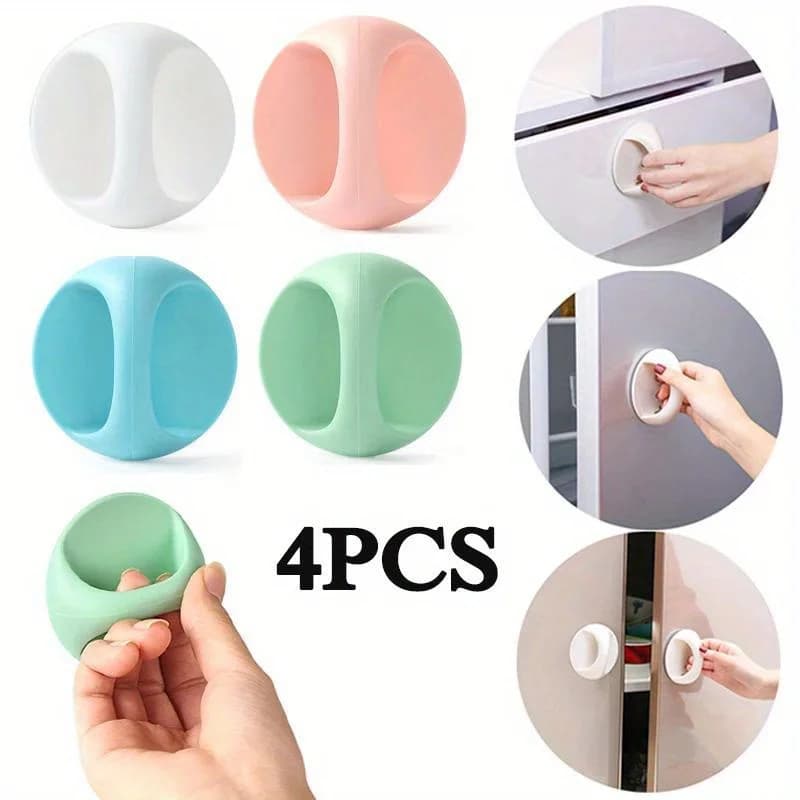 Self-adhesive seamless round door handle for cabinets, windows, drawers, wardrobes, balcony, sliding glass doors, and more.