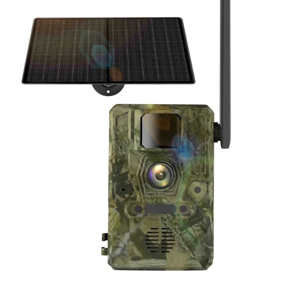 Batteria da traccia cellulare GPS 4G con banda UE con pannello solare da 4 W Telecamera da caccia con ampio angolo di rilevamento per visione notturna a colori a luce scura da 3 MP
