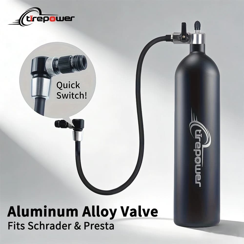 Pompa Gonfiabile Portatile 200PSI 1.3L per Pneumatici Tubeless, Serbatoio d'Aria con Doppia Testa Presta e Schrader per MTB, Bici da Strada ed E-Bike