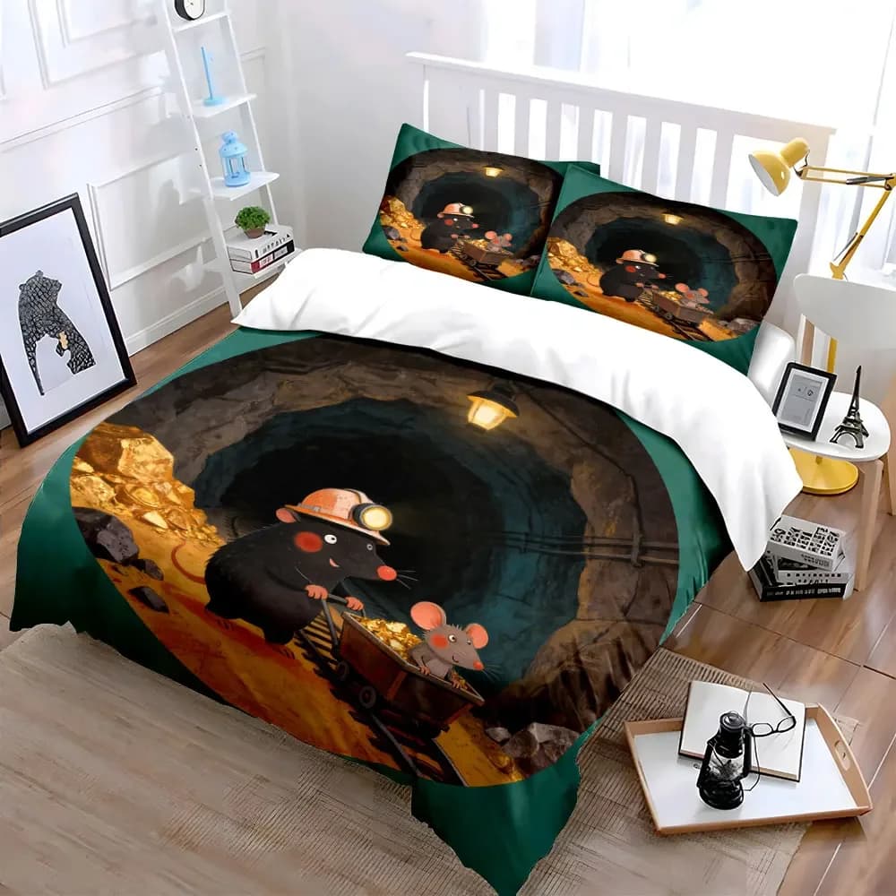 Set di decorazioni a tema minerario, morbido e confortevole, include 1 copripiumino e 2 federe, idea regalo