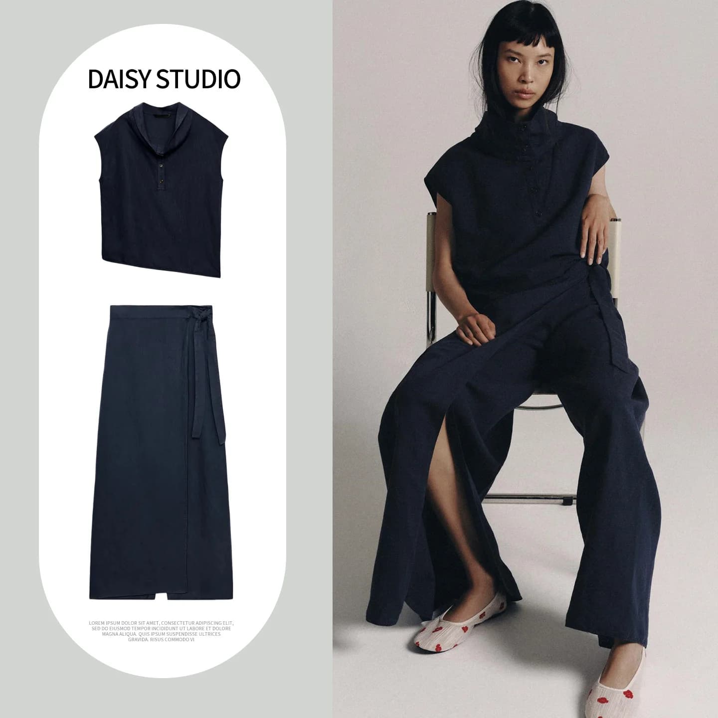 Asymmetrical Hemline Double Collar Sleeveless Standup Collar Shirt Wrap Scarf Style Trousers Women's Summer Fashion Set