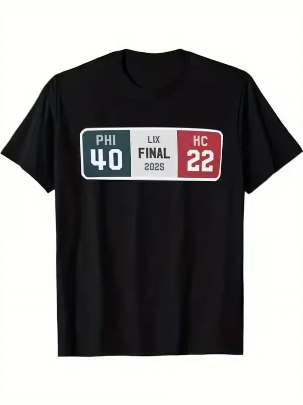 Graphic Scoreboard PHI 40 vs HC 22 Football Game Print Black Short-Sleeved T-shirt Sport Style Casual Unisex Summer Cotton T-shirt