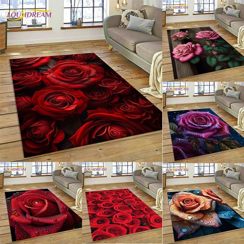 Elemento fiore rosa rossa Stile nordico Amore Romantico Decorativo Pratico Tappeto Soggiorno Camera da letto sotto il divano Tavolo Tappetino