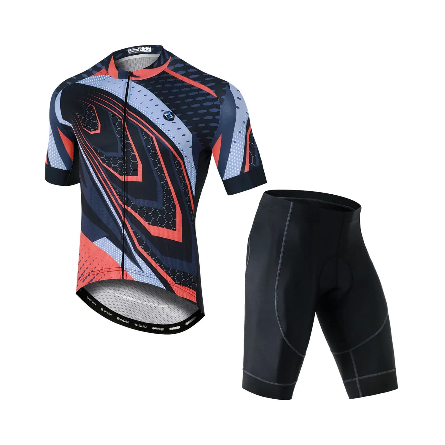 Men's full zip cycling sweater and shorts with padded straps Running bicycle clothing Complete with rapid drying breathable mountain bike