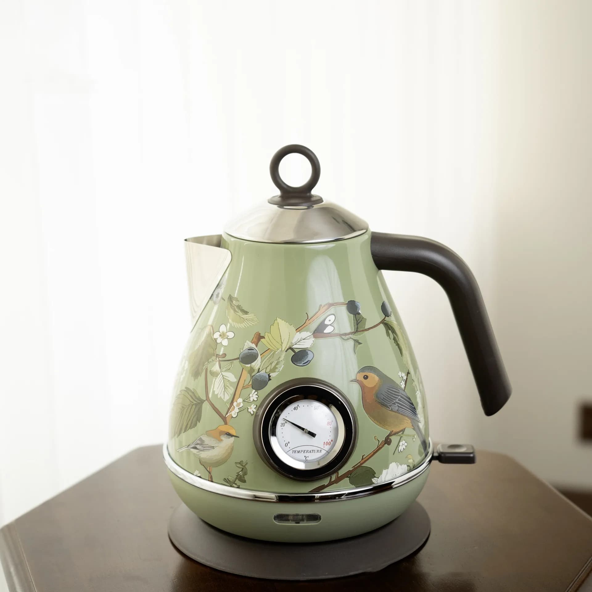 Electric kettle with decal for retro green paint from 1850 W Hot kettle with thermometer Automatic shutdown Stainless steel teapot 304 1.7L