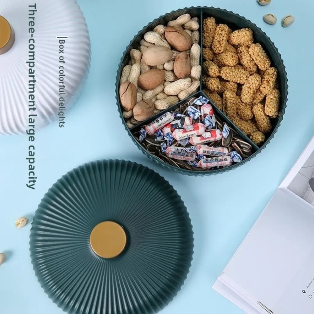 Vassoio in Plastica per Caramelle e Snack con Coperchio, Piatto Rotondo per Frutta Secca, Vassoio Contenitore, Accessori da Cucina, Piatti da Servizio per Intrattenimento