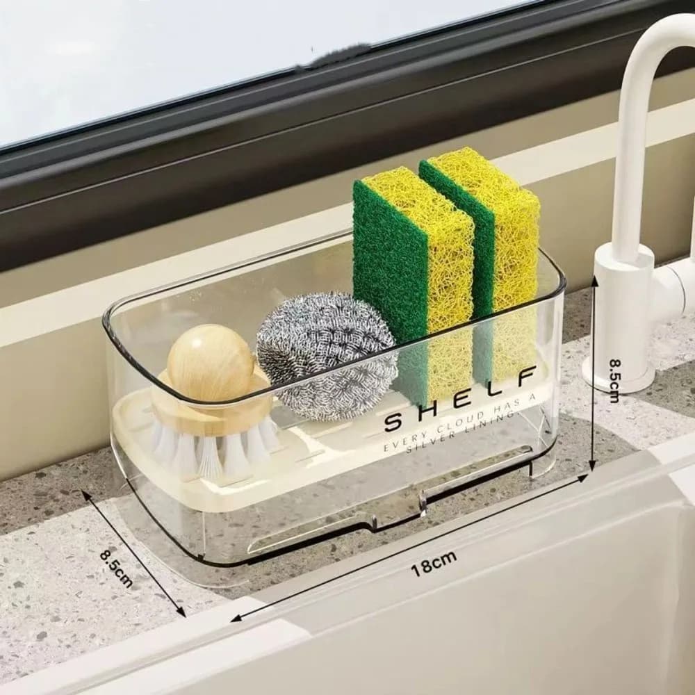Porta-pannolini trasparente salvaspazio per lavello da cucina con piatto di scarico, portaoggetti multifunzione per rubinetto da cucina