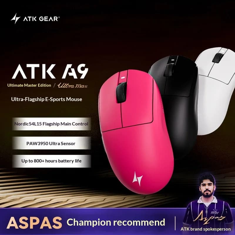 Mouse da gioco wireless ATK Dragonfly A9 Ultimate ergonomico Nordic 54L15 Chip ad alte prestazioni per giocatori Valorant Esports