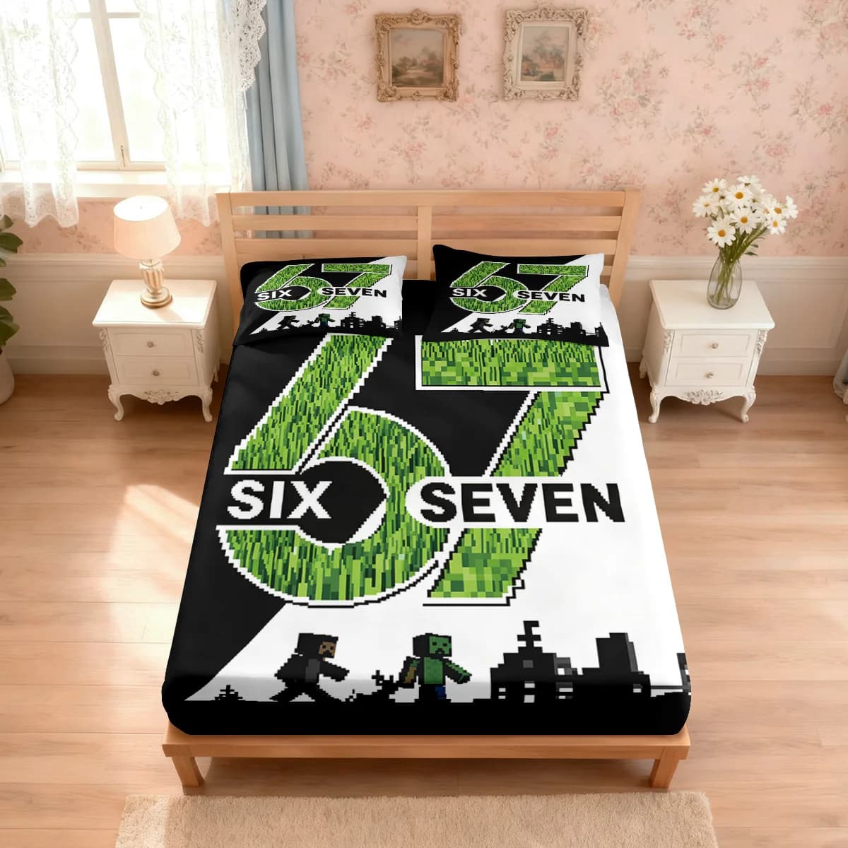Set of 3 Pieces Style Pixel Building Block 67, Set Padded Sheet Printed, Multi-Measure Bed Cover, Bedroom Decoration, Washable in Washing Machine