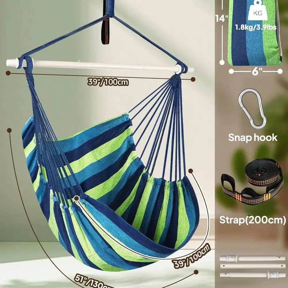 Hammock Swing Chair - Sturdy Metal Frame, Foldable, Portable, Supports Up To 500 Lbs, Comfortable Seating, Ideal For Patios And