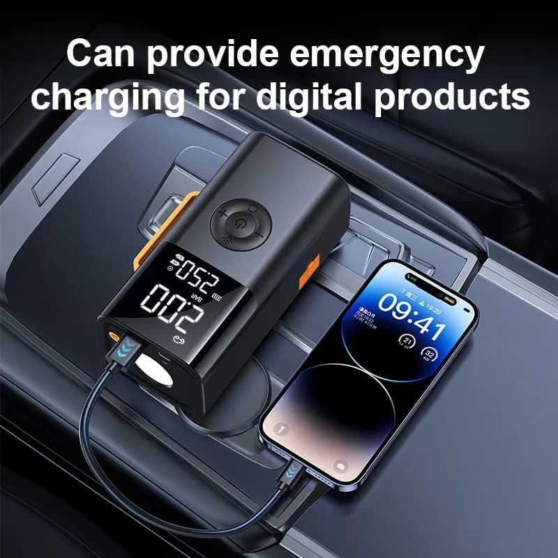 Avviatore d'Emergenza Portatile Multifunzione 3-in-1 con Compressore d'Aria, Booster di Emergenza 12V per Auto a Benzina e Diesel