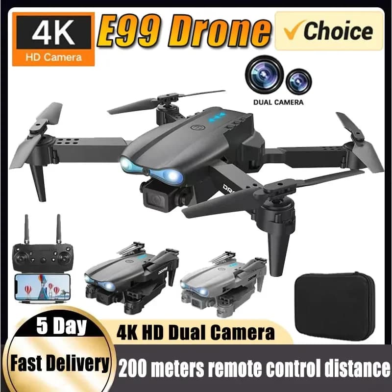 New Drone RC E99Pro 4K Professional with 1080P Grand Corner HD Camera, FPV Folding Helicopter with Maintenance of Altitude, Gift Toy