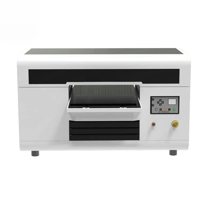 Stampante UV flatbed di piccole dimensioni per rilievi 3D su custodie per cellulari, bottiglie di vetro cilindriche e bottiglie di vino