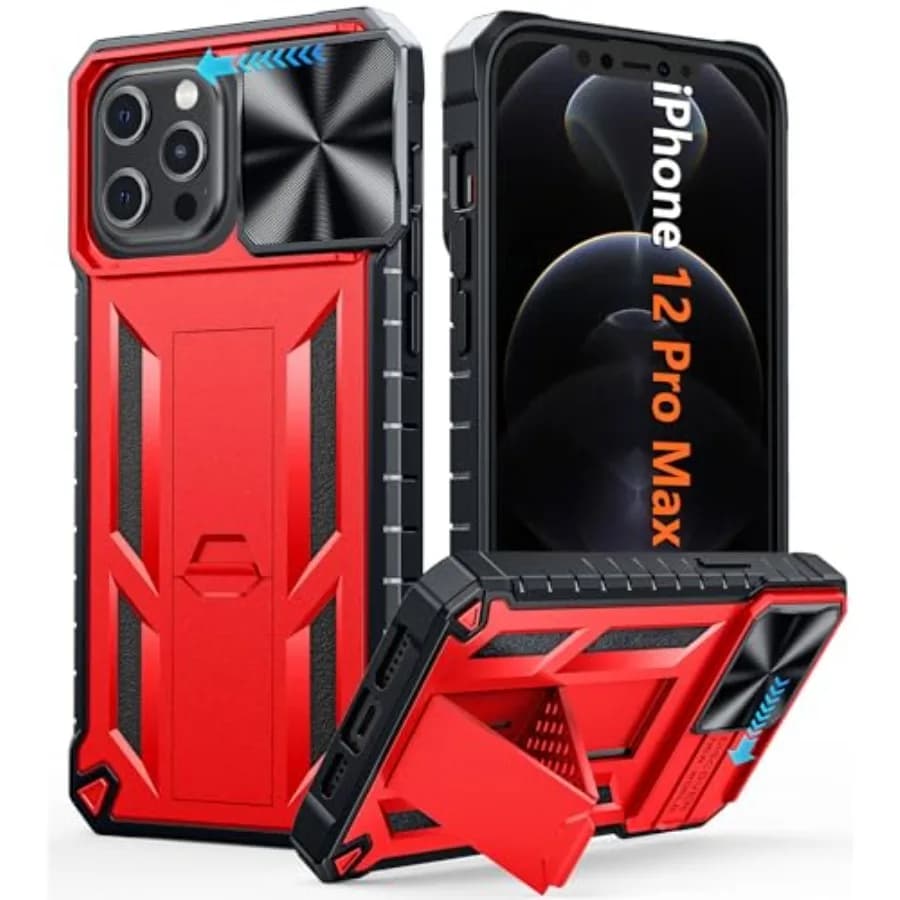 for iPhone 12 Pro-Max Case: Rugged Military Grade Drop Proof Protection Phone Cover with Kickstand Heavy Duty Shockproof TPU Pr