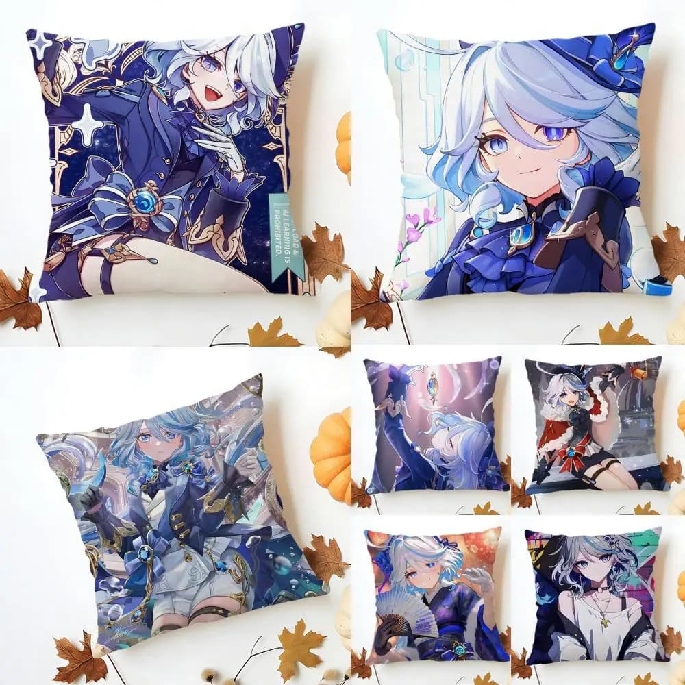 Game Genshin Furina Cushion Cover Washable Linen Pillowcase Soft for Sofa Bed Cozy Home Room Decor