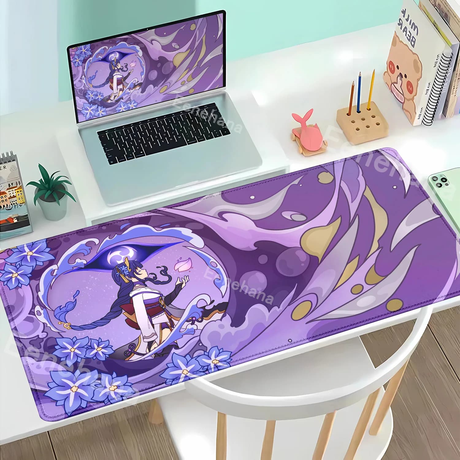 Genshin Impact Raiden Shogun Anime Mouse Pad Tappetino per mouse da gioco di grandi dimensioni Pc in gomma Accessorio per ufficio Protezione Tastiera per giocatori Tappetino da scrivania