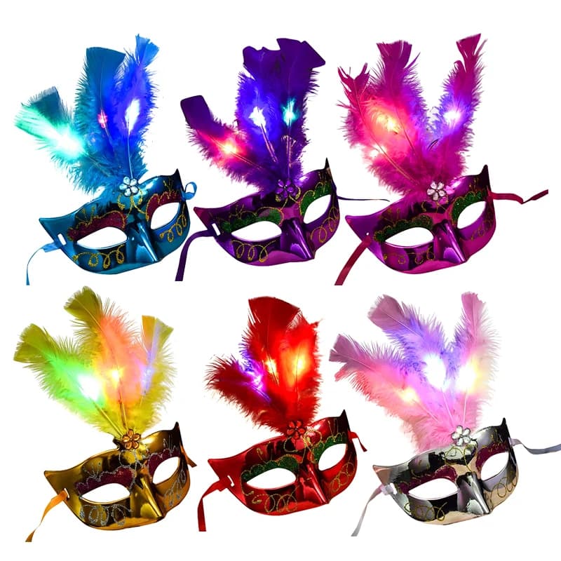 LED masks with glowing feathers Venetian carnival Halloween light masks Christmas Masquerade Birthday Wedding Party Costume Cosplay