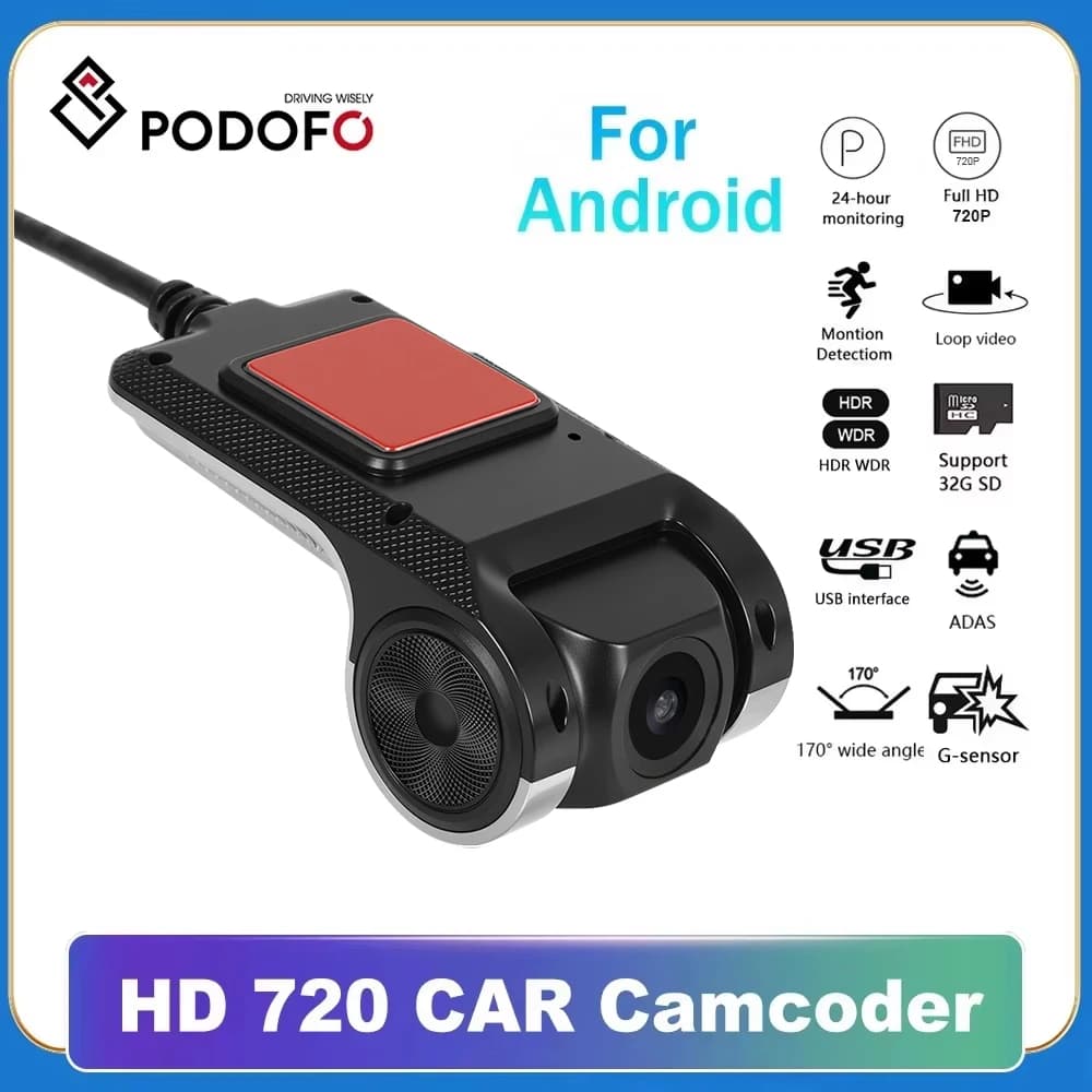 Podofo Dash Cam ADAS Car DVR ADAS Dashcam DVR Video HD 720P USB TF Card 16G/32G Automatic recorder for multimedia player Android DVD