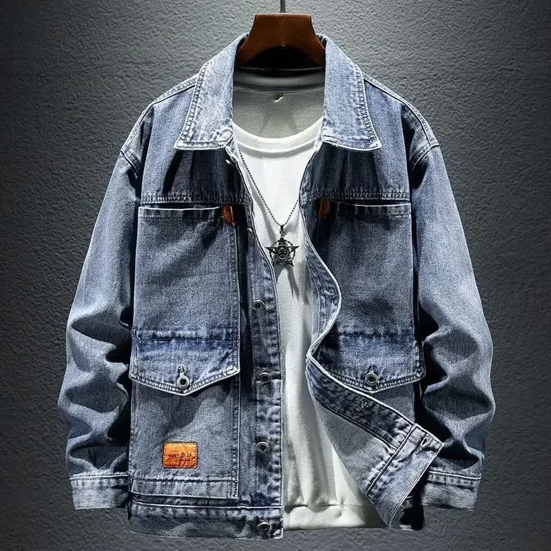 Giacche di Jeans Cargo autunnali uomo cappotto di Jeans grigio per uomo bottone blu giapponese di tessuto abbigliamento originale a basso costo Outwear Trendy