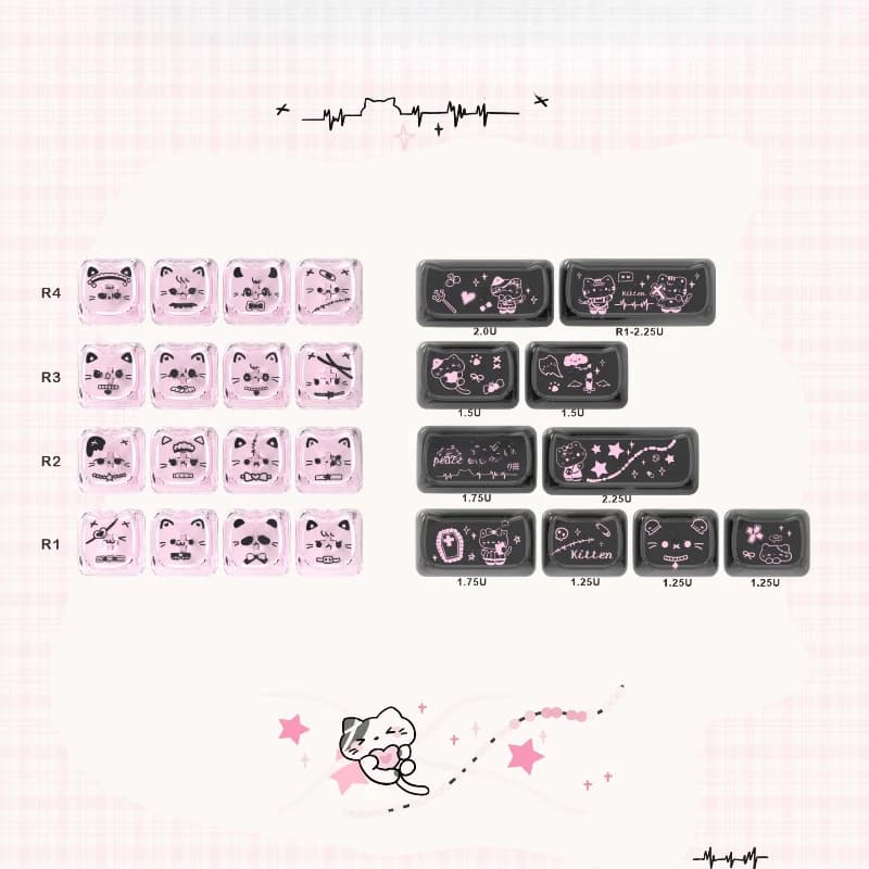 Set di copritasti a tema simpatico gatto PC Cherry MAO Profile 26 tasti Copritasti originali personalizzati fatti a mano per accessori per tastiera meccanica