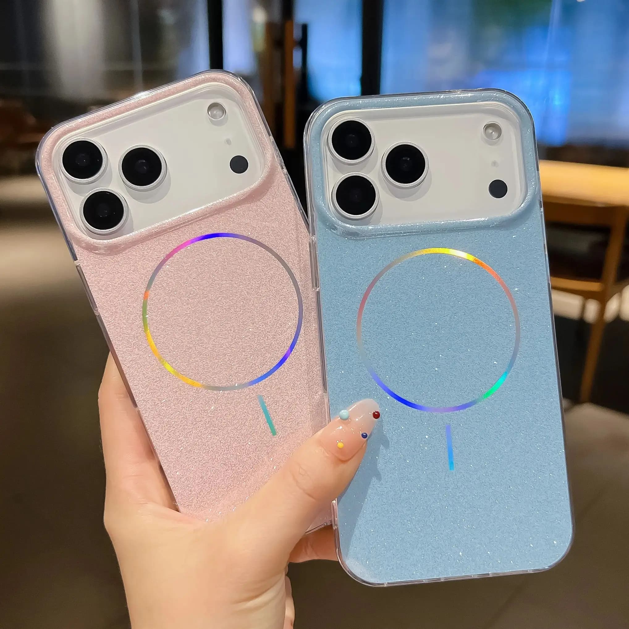 Custodia magnetica di lusso con glitter Bling per custodia Magsafe per iPhone 17Air 16 15 14 13 17 Pro Max Plus Cover in silicone con ricarica wireless