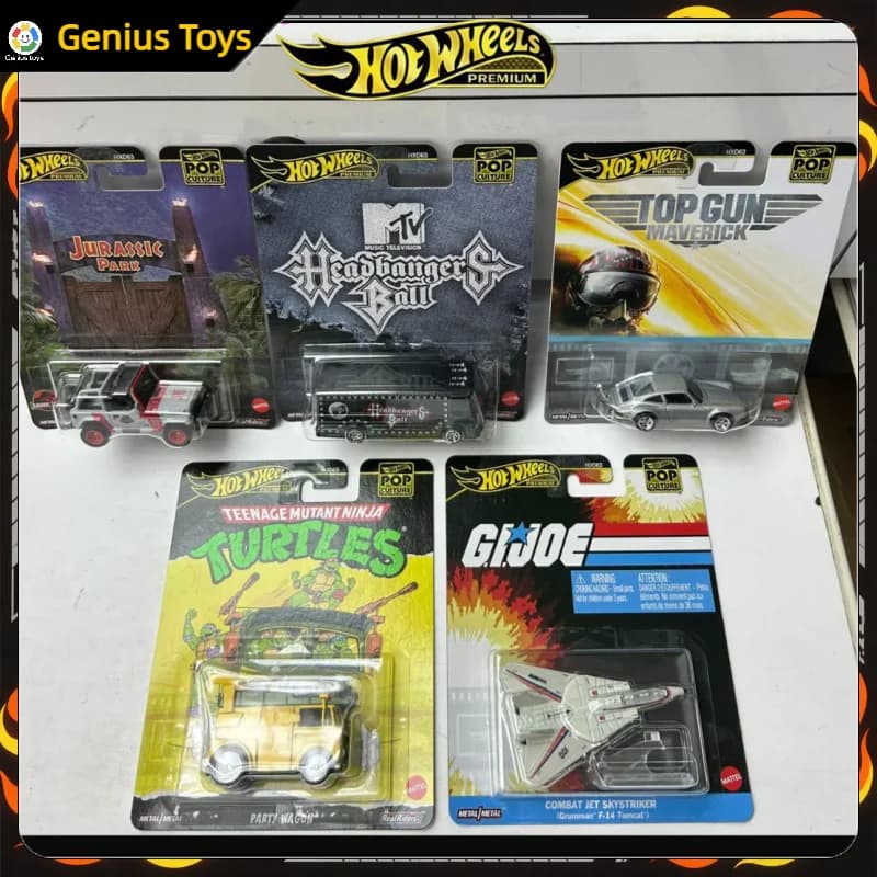 Hot Wheels Premium POP Culture 1:64 Diecast Model Car 5PCS Set Porsche 911 Jeep Party Wagon Combat Jet Veicolo in lega da collezione