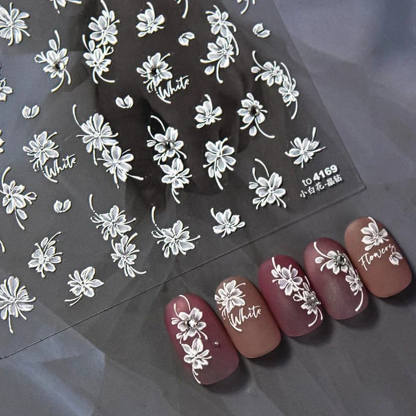 1 pezzo 5D fiore bianco in fiore adesivo per unghie fiore fiocco strass perla morbido sollievo decorazione nail art adesivo nail art decalcomania