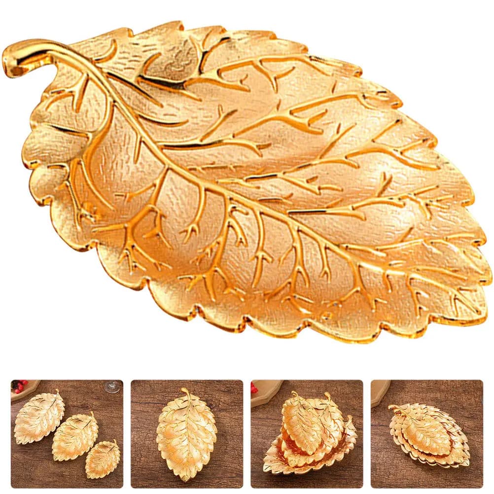 Piatto da Dessert in Lega di Zinco con Finitura Liscia, Elegante Motivo a Foglia, Versatile Vassoio per Servire Snack, Frutta Secca, Noci, per Casa e Ufficio