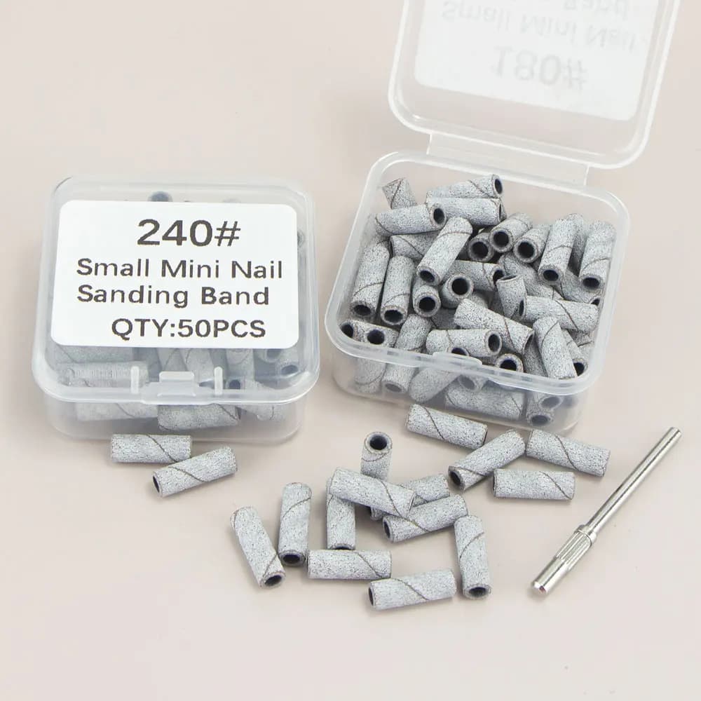 50 mini bande abrasive per unghie 240 # Cappucci Abrasivi Senza Cuciture Bianchi per Trapano per Unghie, Ecologici e Resistenti all'Usura