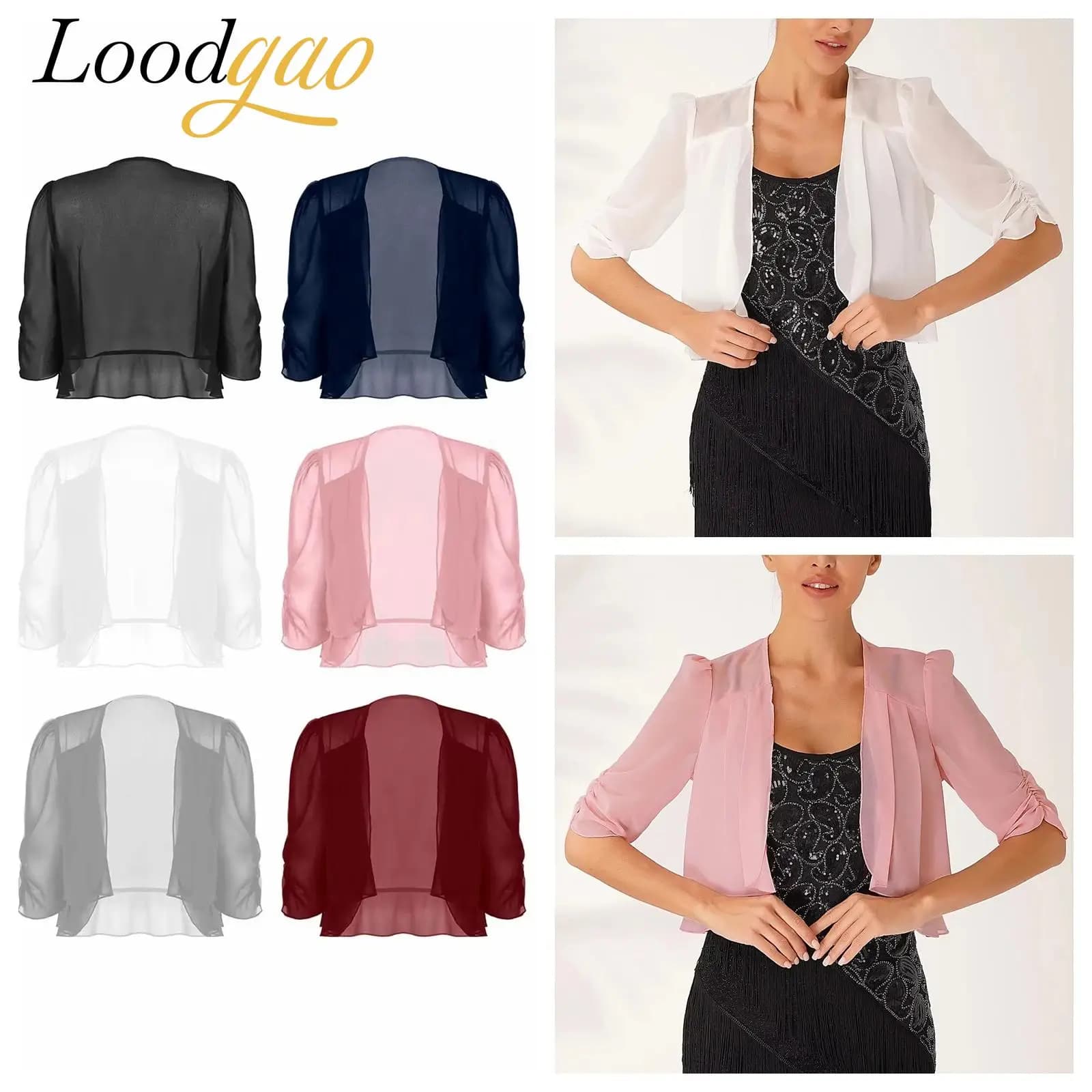 Chiffon Shrugs for Women Half Sleeve Shawls Wrap Open Front Ruffle Bolero Cardigan Evening Party Cape Jacket Dress Accessory