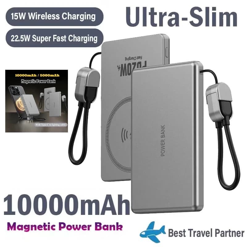 10000mAh Magnetic Power Bank Wireless Fast Charging Mini Powerbank External Battery for IPhone Magsafe USB C Portable Charger