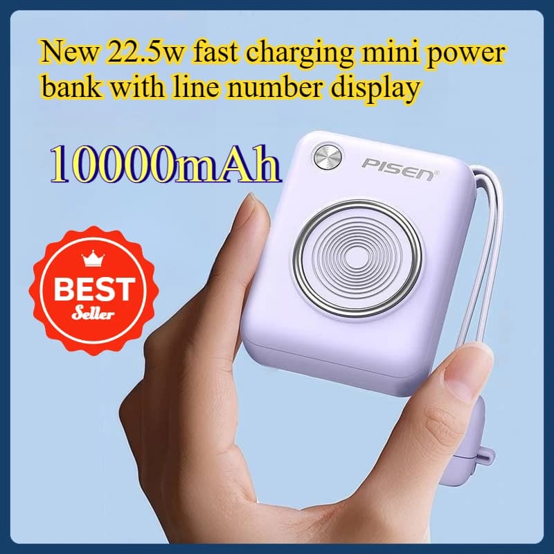 Nuova Power Bank a ricarica rapida da 22,5 W con cavo integrato Mini alimentatore portatile da 10000 mAh con digitale