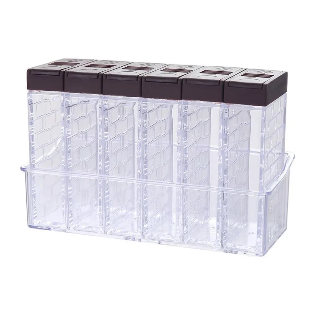 Set di 6 Contenitori per Spezie 6-in-1 con Doppia Apertura e Vassoio, Scatola Porta Condimenti Creativa e Portatile