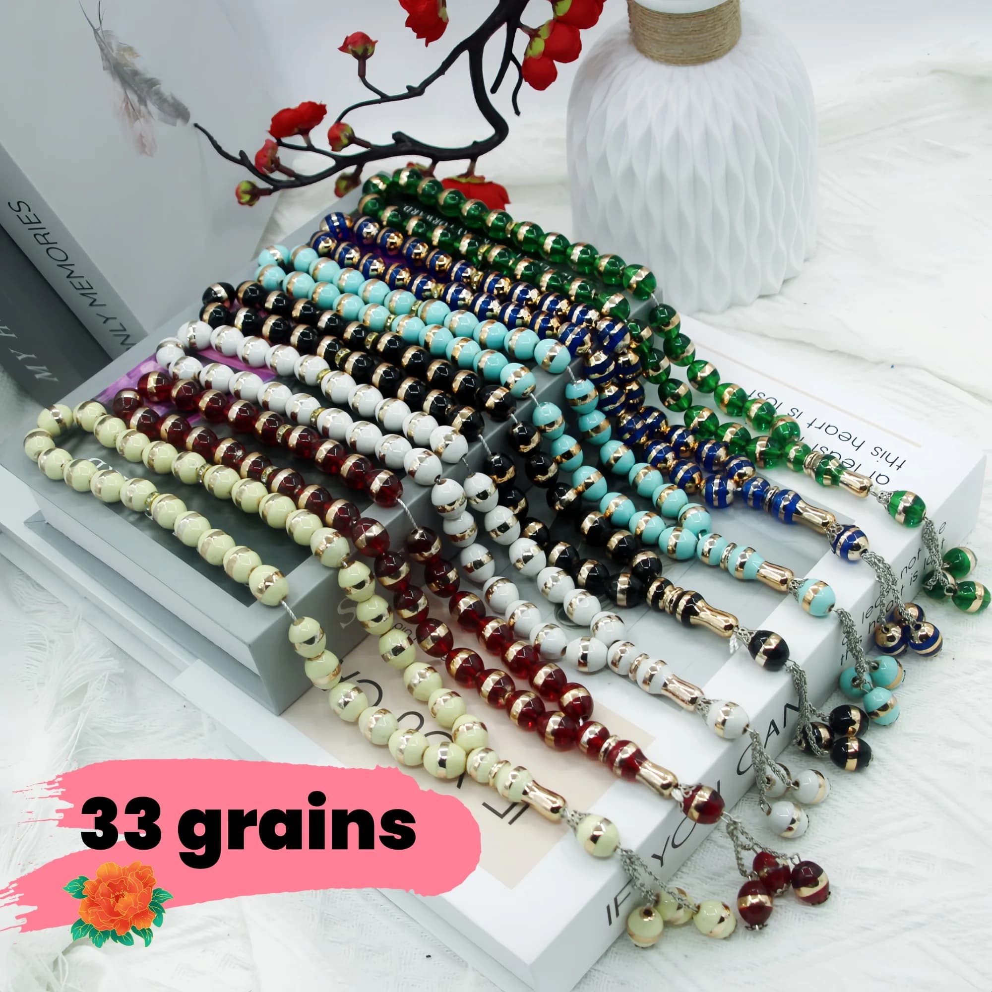 Resin Laser‑Engraved Single‑Loop 12‑cm 33‑Bead Prayer Beads, Color‑Shifting Hand‑Held Chanting Counting Bracelet Gift