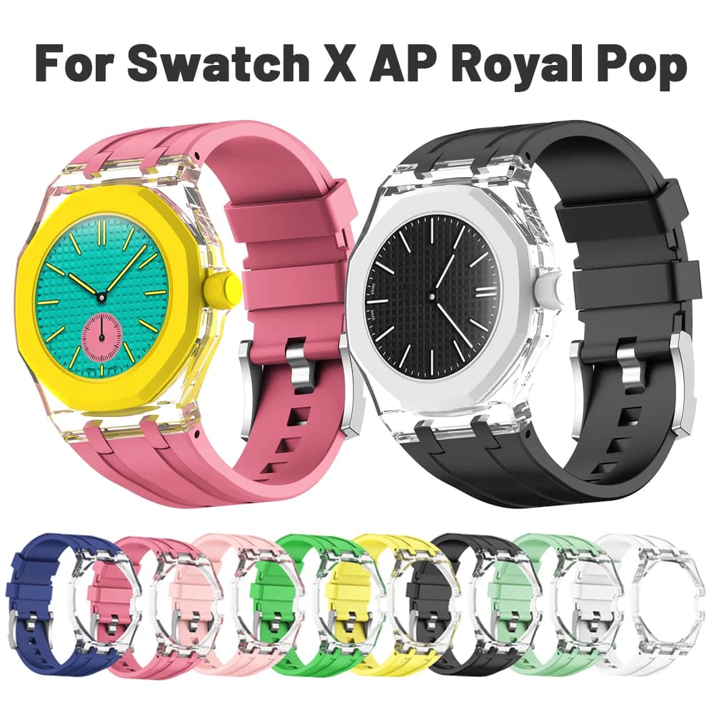 Transparent Case+Silicone Strap For Swatch X AP Royal Pop Pocket Watch Changer To Wristwatch Integrated Modification Accessories