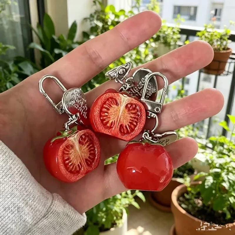 3D Realistic Red Tomato Keychain Cute Fruit Food Key Ring Aesthetic Bag Charm Pendant for Backpack Purse Creative Gift for Adult
