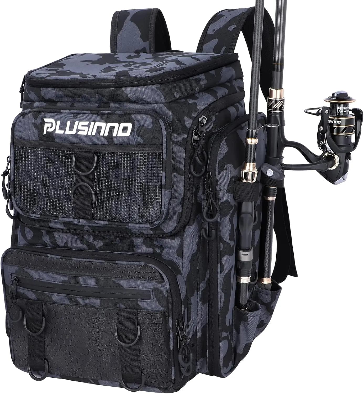Fishing Backpack with Canvas Box for Equipment, 42 Liter Water Resistant Large Fishing Equipment Bag